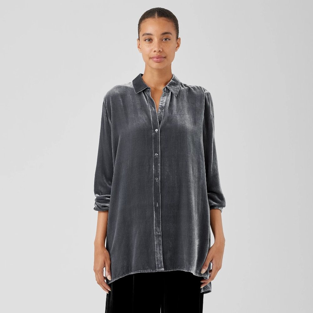 EILEEN FISHER Velvet Class Collar Long Shirt - XL